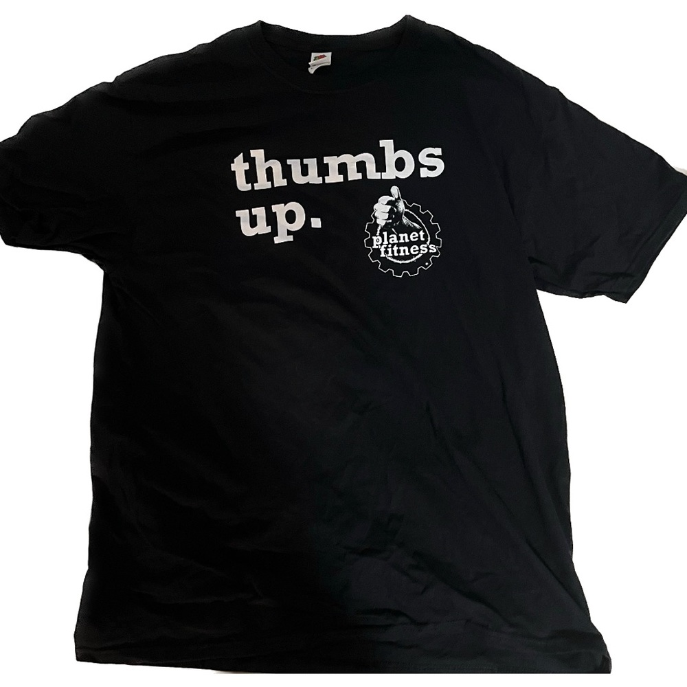 Thumbs Up Planet Fitness shirt size L black and white lettering short sleeve tee